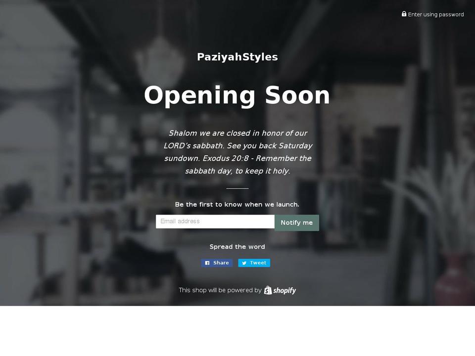 paziyahstyles.com shopify website screenshot