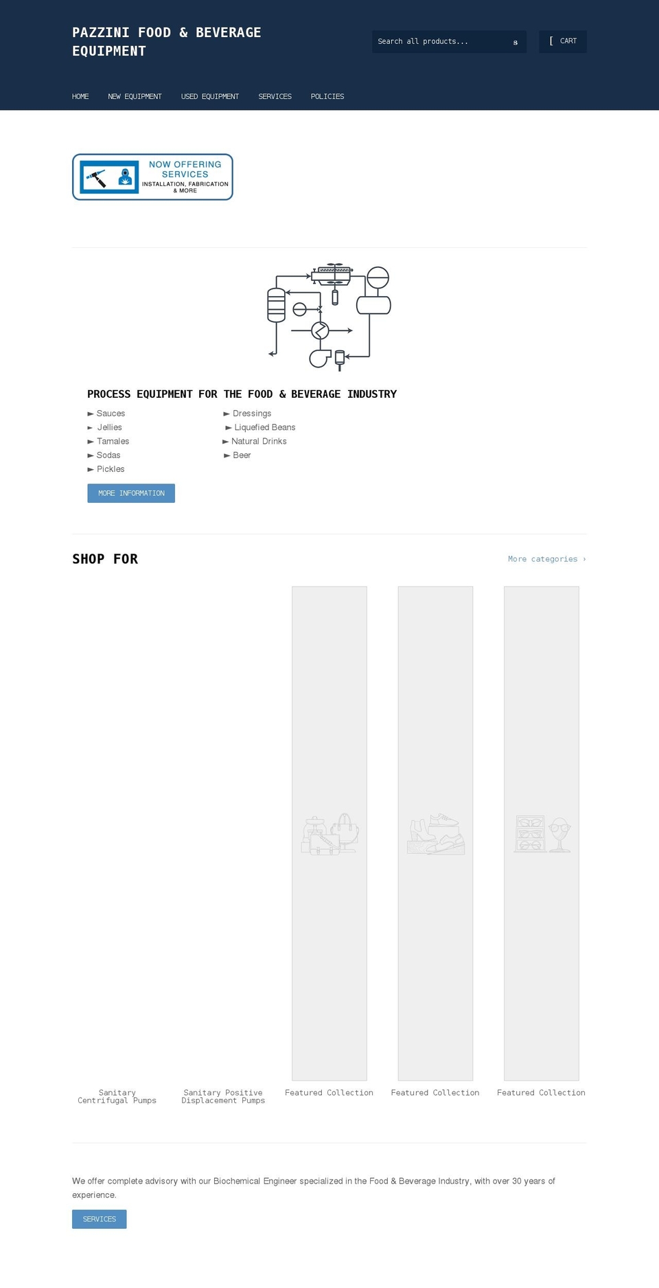pazziniequipment.com shopify website screenshot