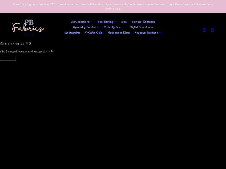 pbfabrics.com shopify website screenshot