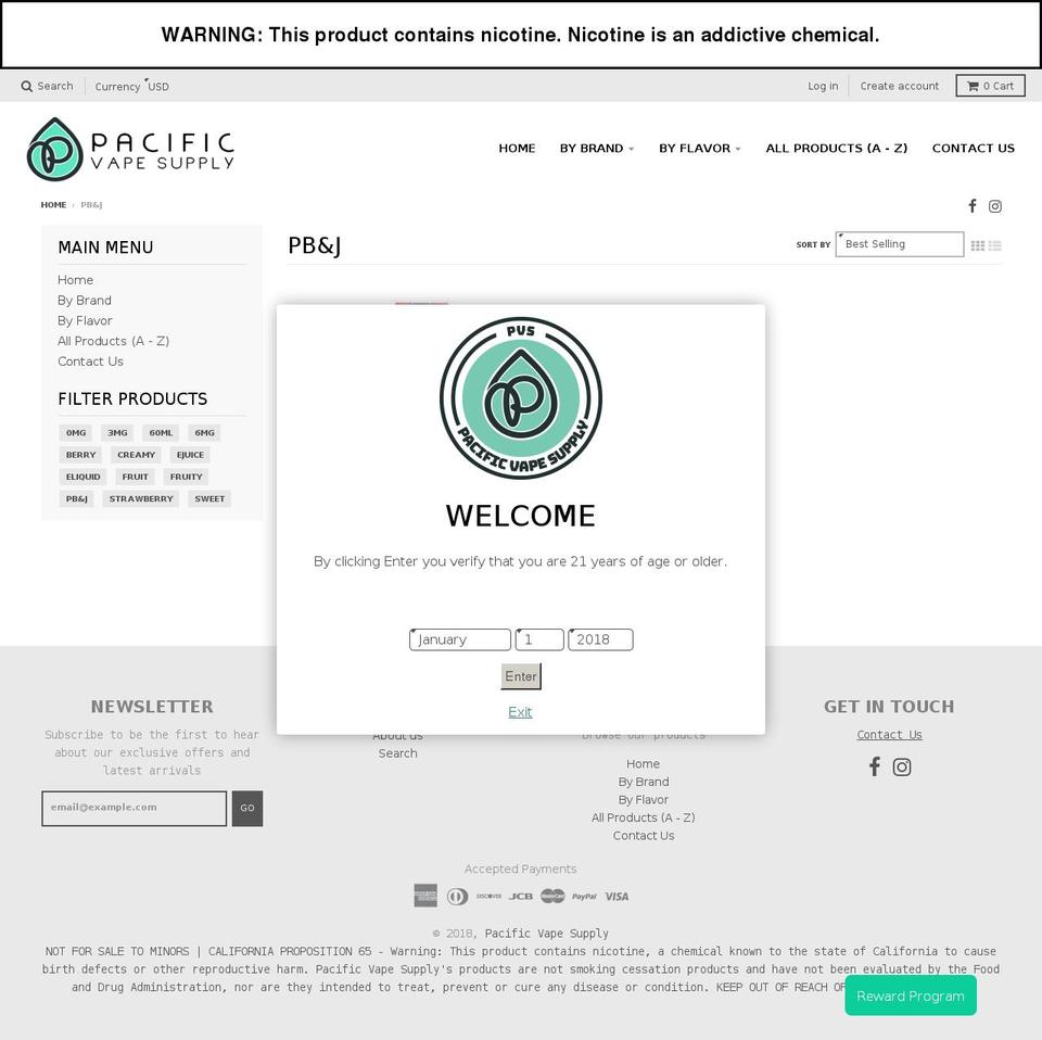 pbjejuice.com shopify website screenshot