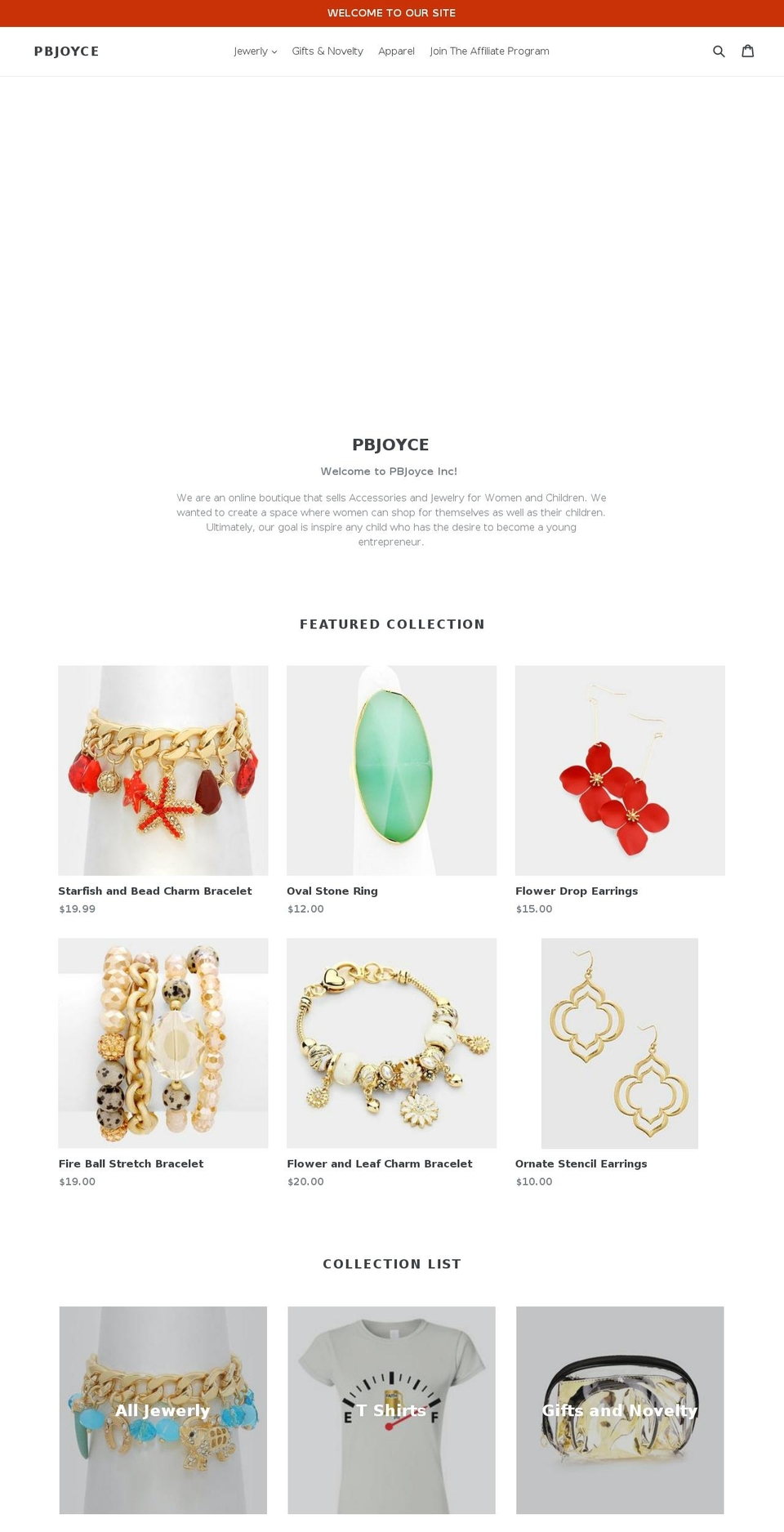 pbjoyce.com — Shopify storefront screenshot