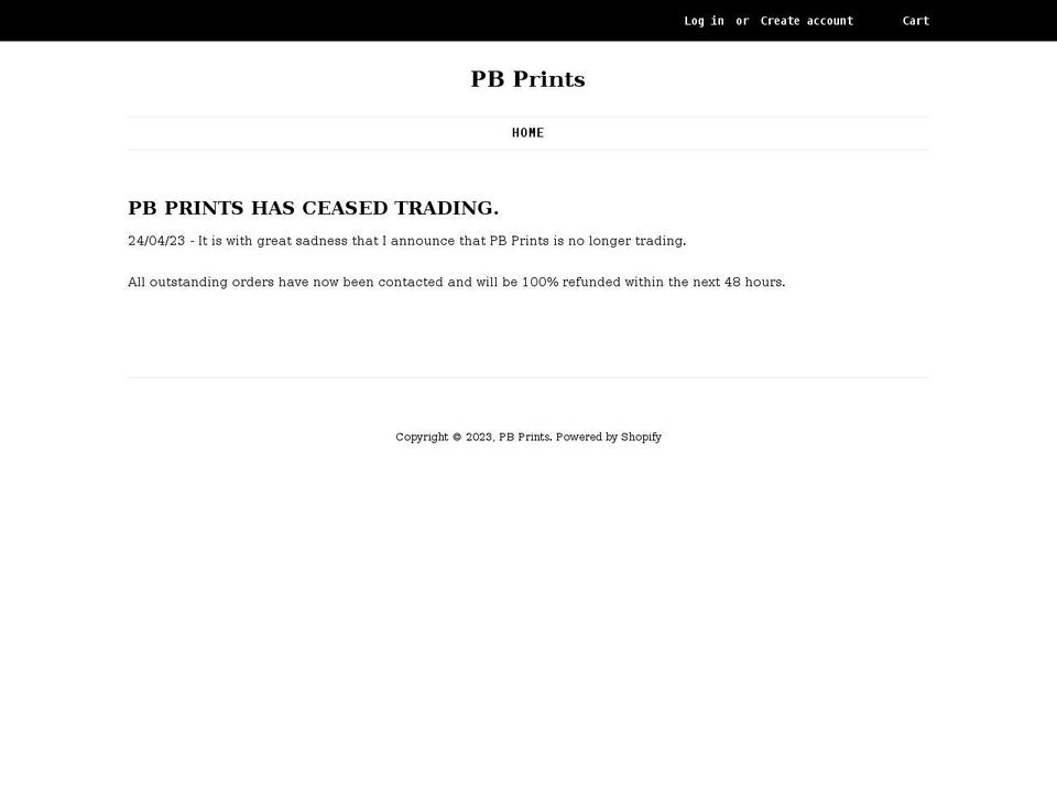 pbprints.co.uk shopify website screenshot
