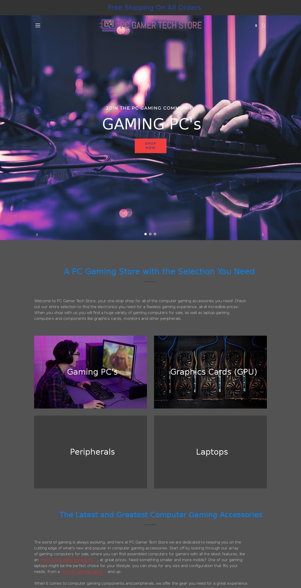 pcgamertechstore.com shopify website screenshot