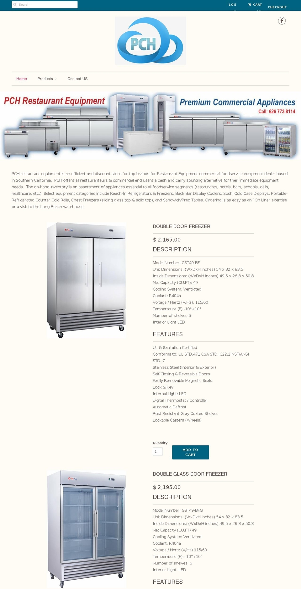 pchrestaurantequipment.com shopify website screenshot