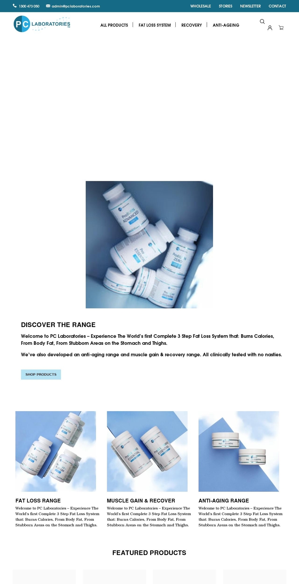 pclaboratories.com shopify website screenshot