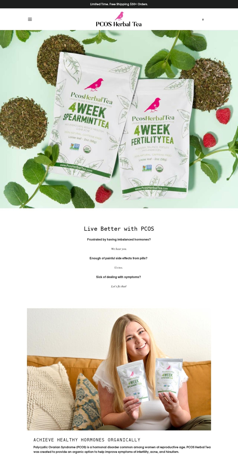 pcosherbaltea.com shopify website screenshot