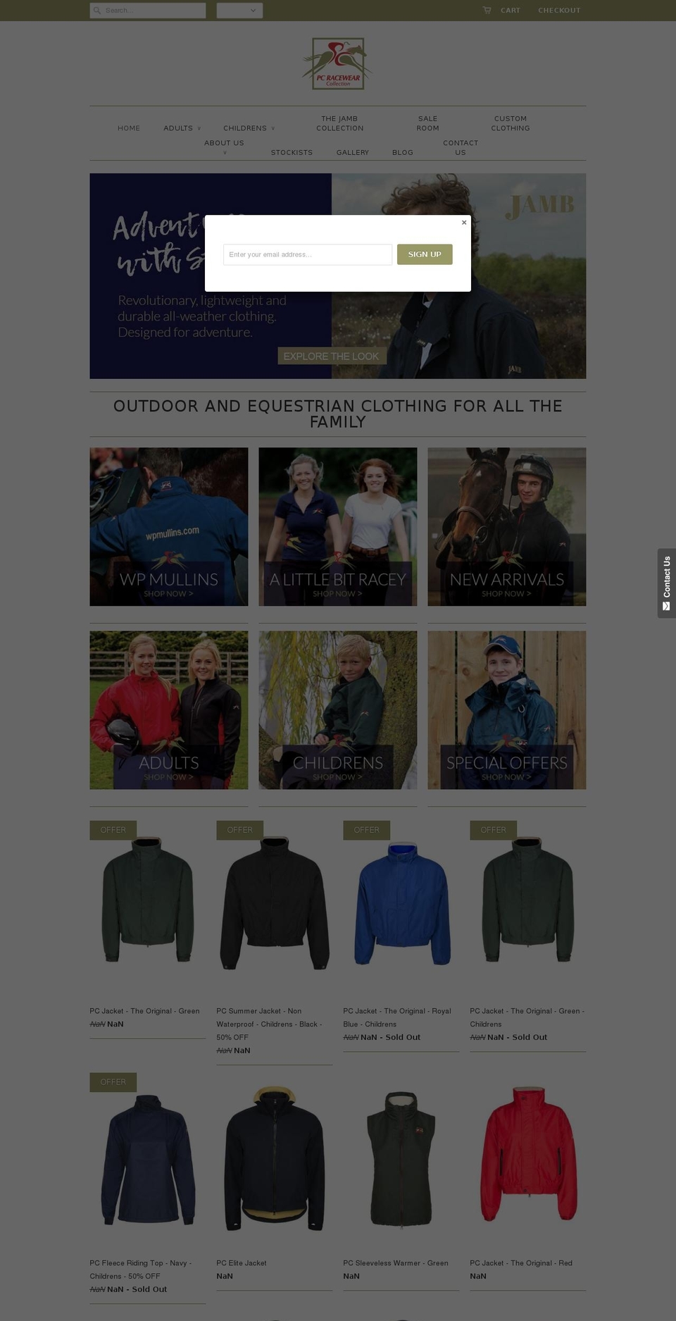 pcracewear.com — Shopify storefront screenshot