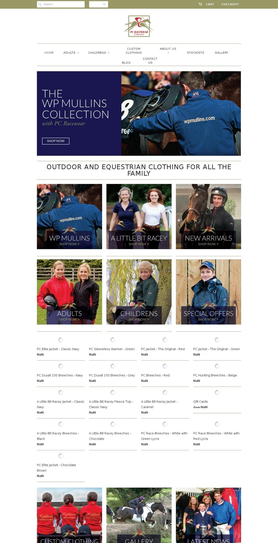 pcracewear.net shopify website screenshot
