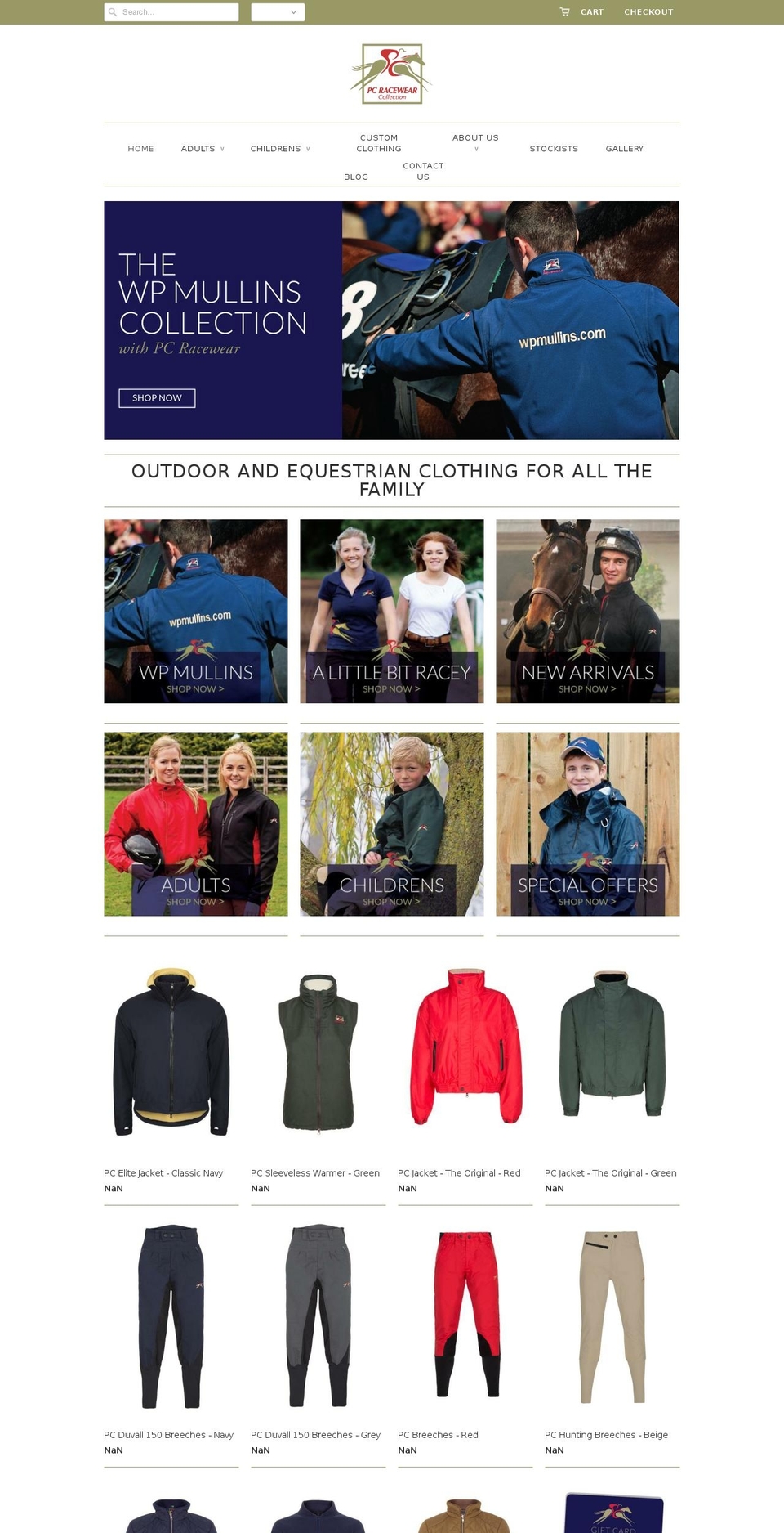 pcracewear.org shopify website screenshot