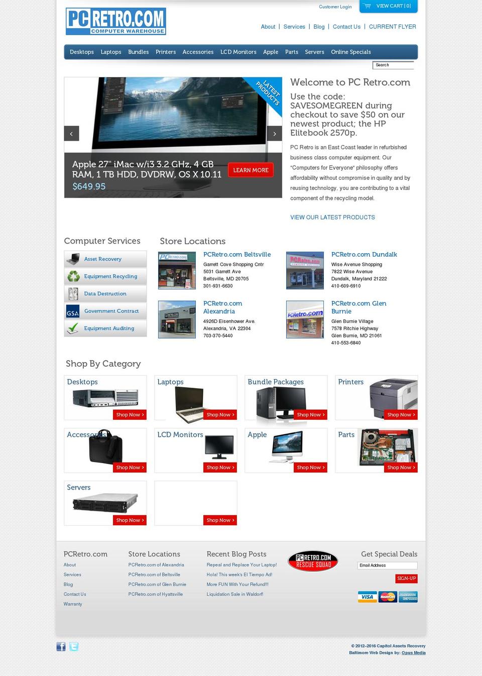 pcretrorentals.com shopify website screenshot