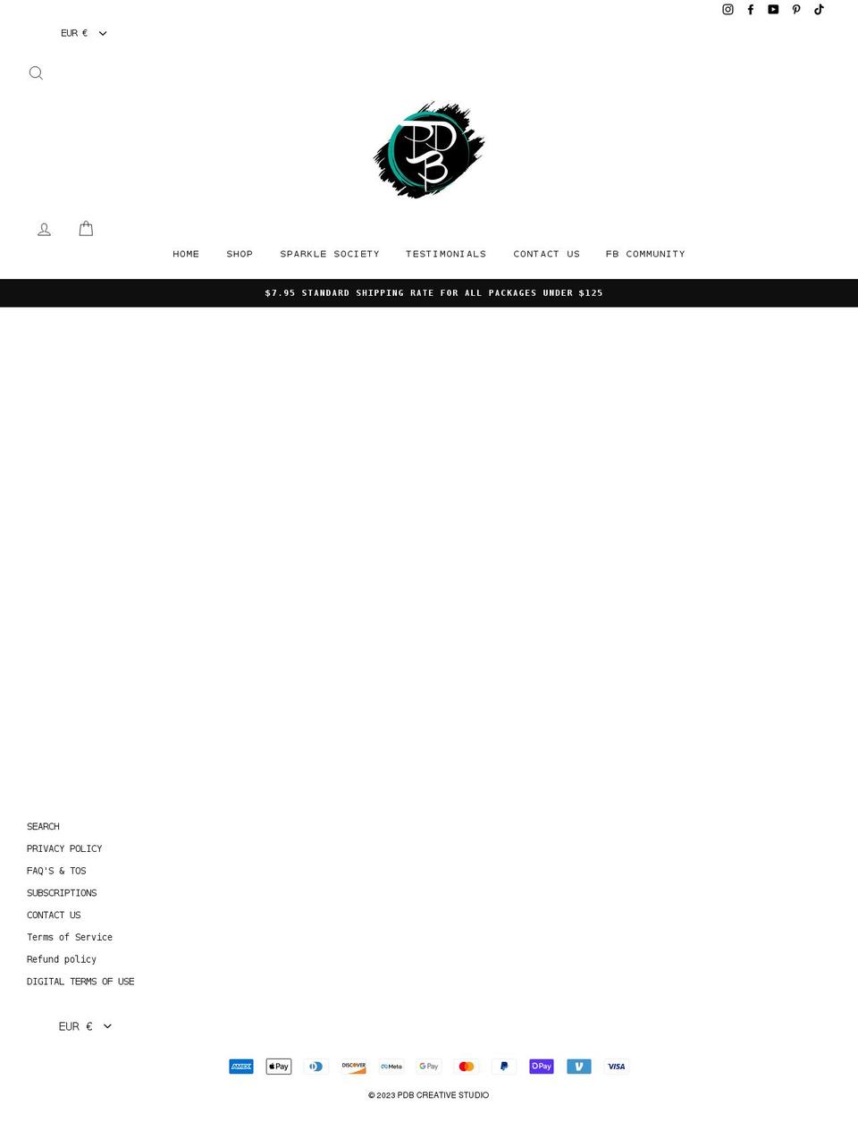 pdblanksandglitter.com — Shopify storefront screenshot
