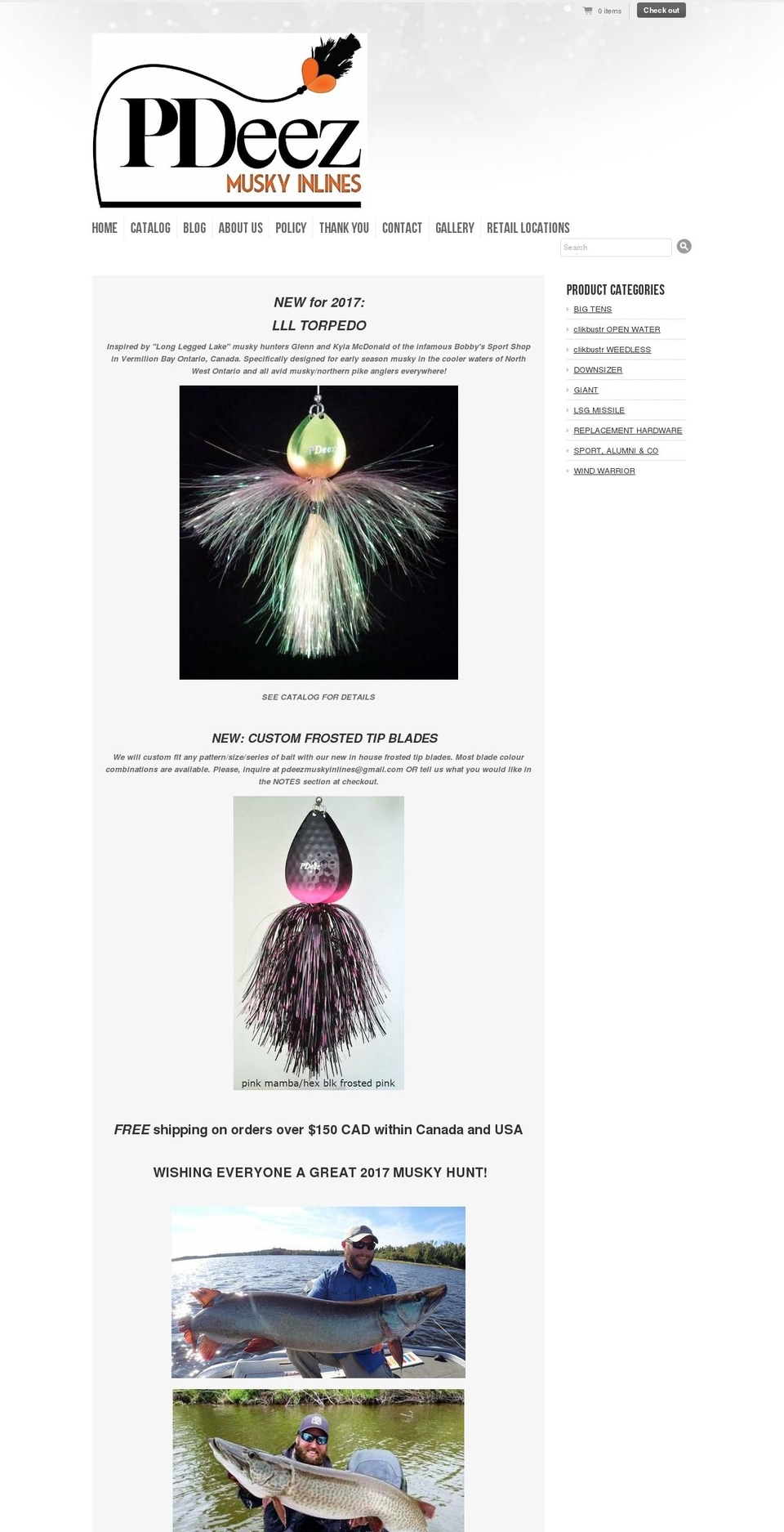 pdeezmuskylures.com shopify website screenshot