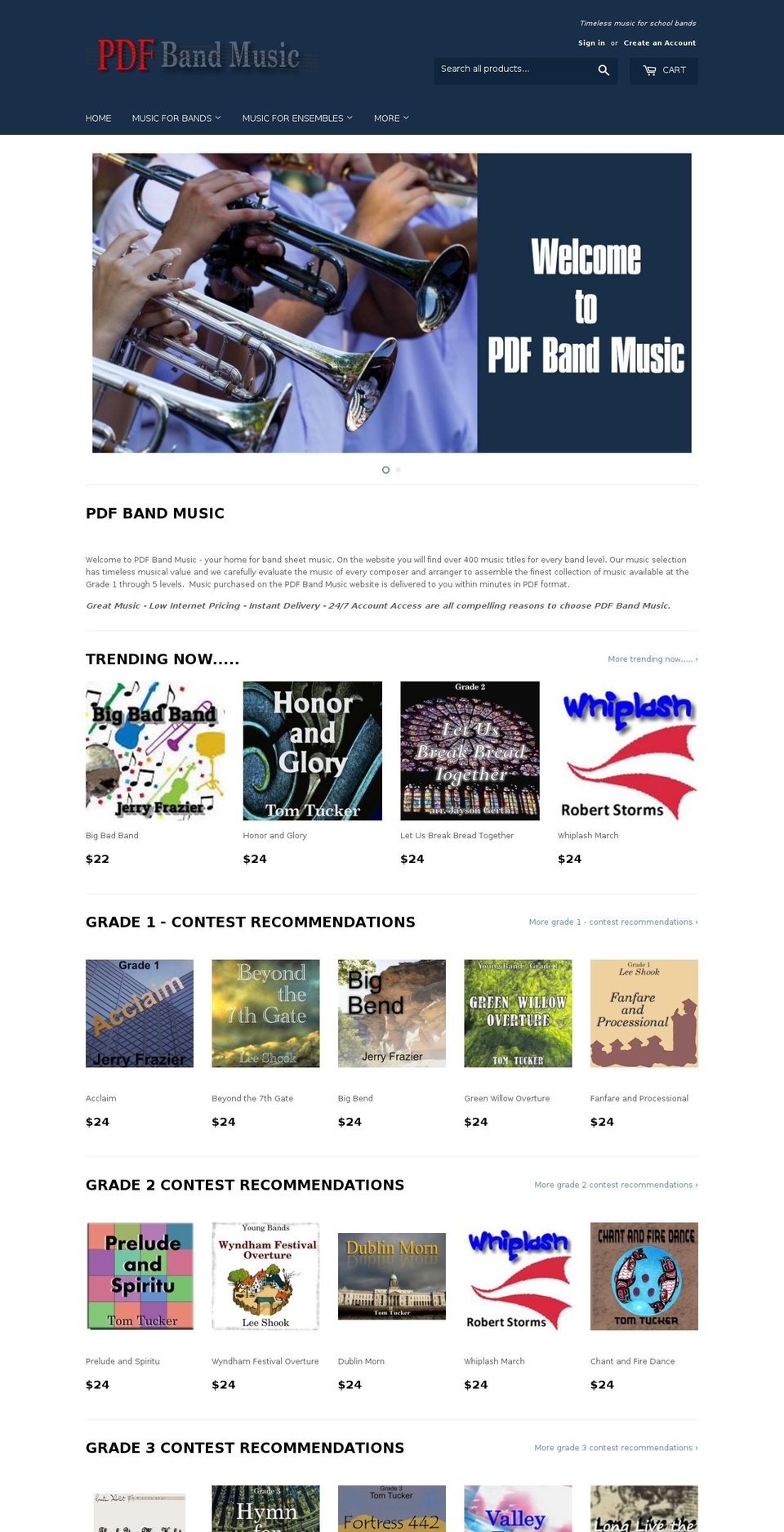 pdfbandmusic.com shopify website screenshot