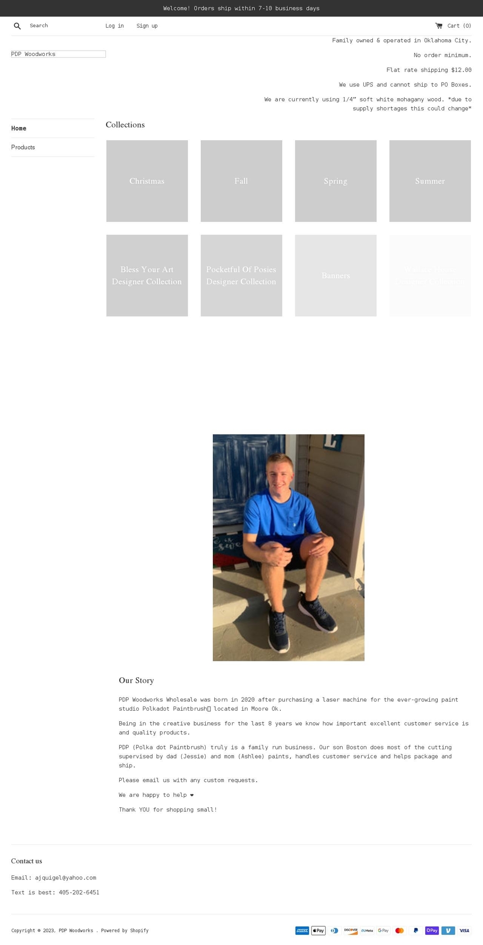 pdpwoodshop.com shopify website screenshot