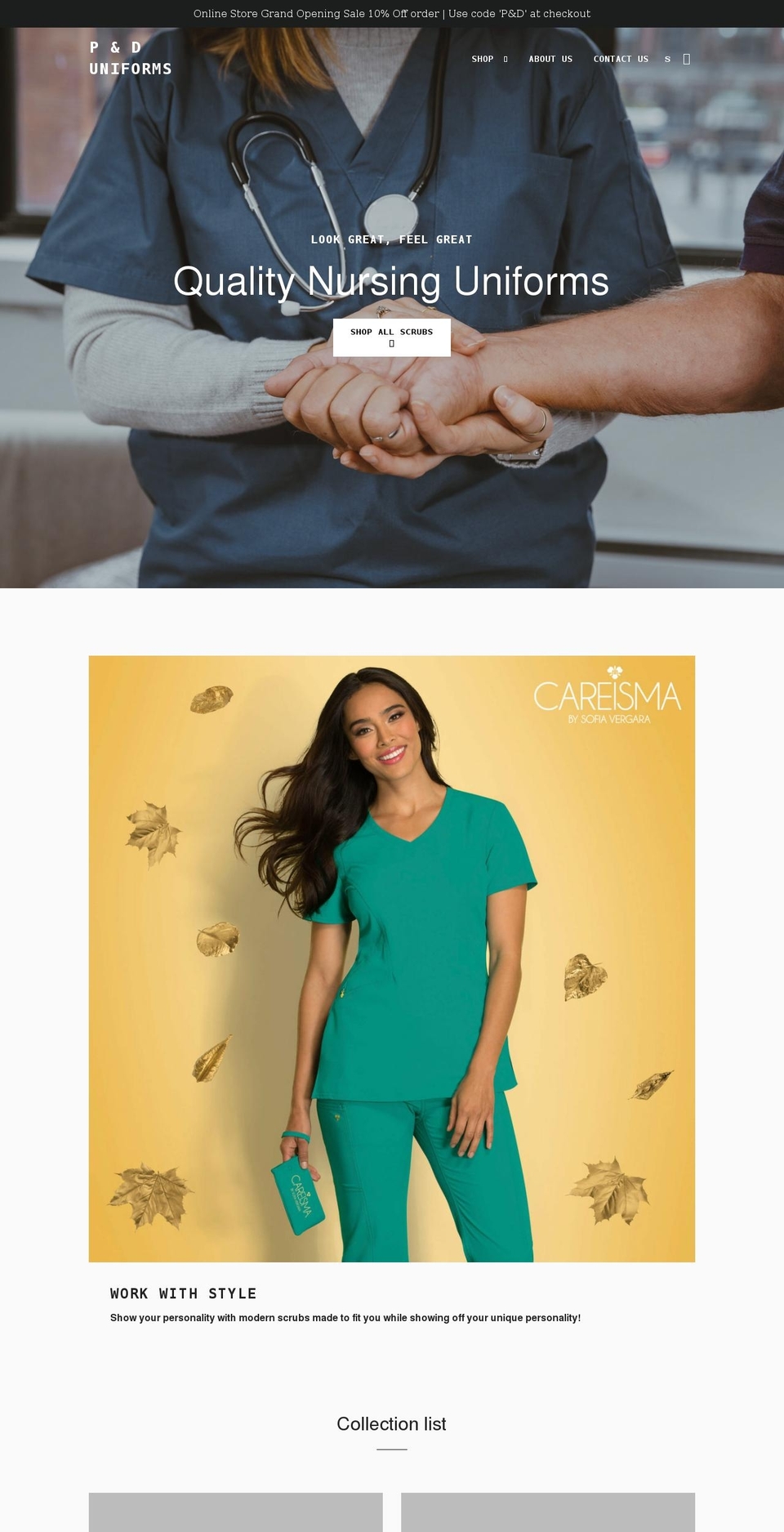pduniform.com shopify website screenshot