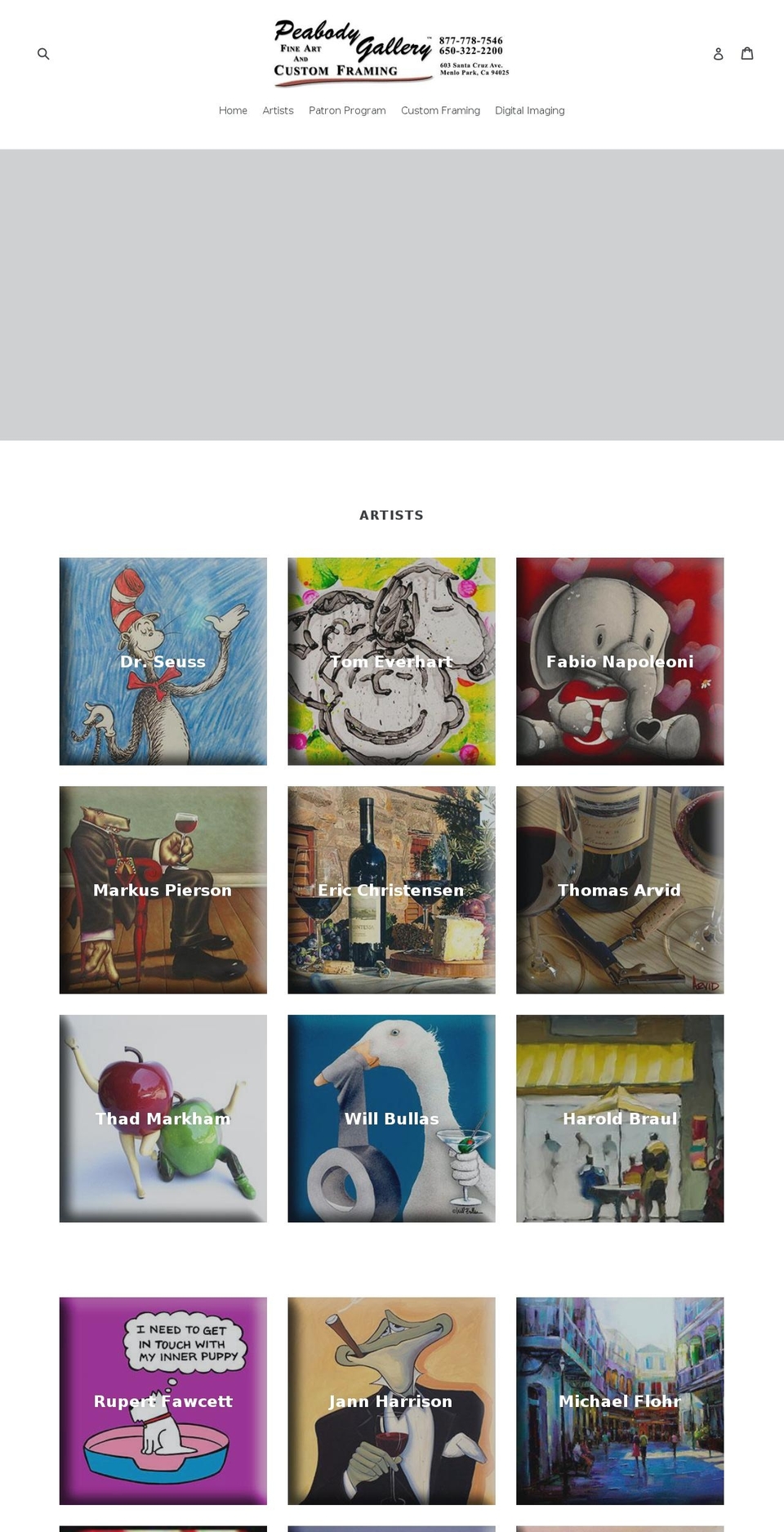 peabodygallery.com shopify website screenshot