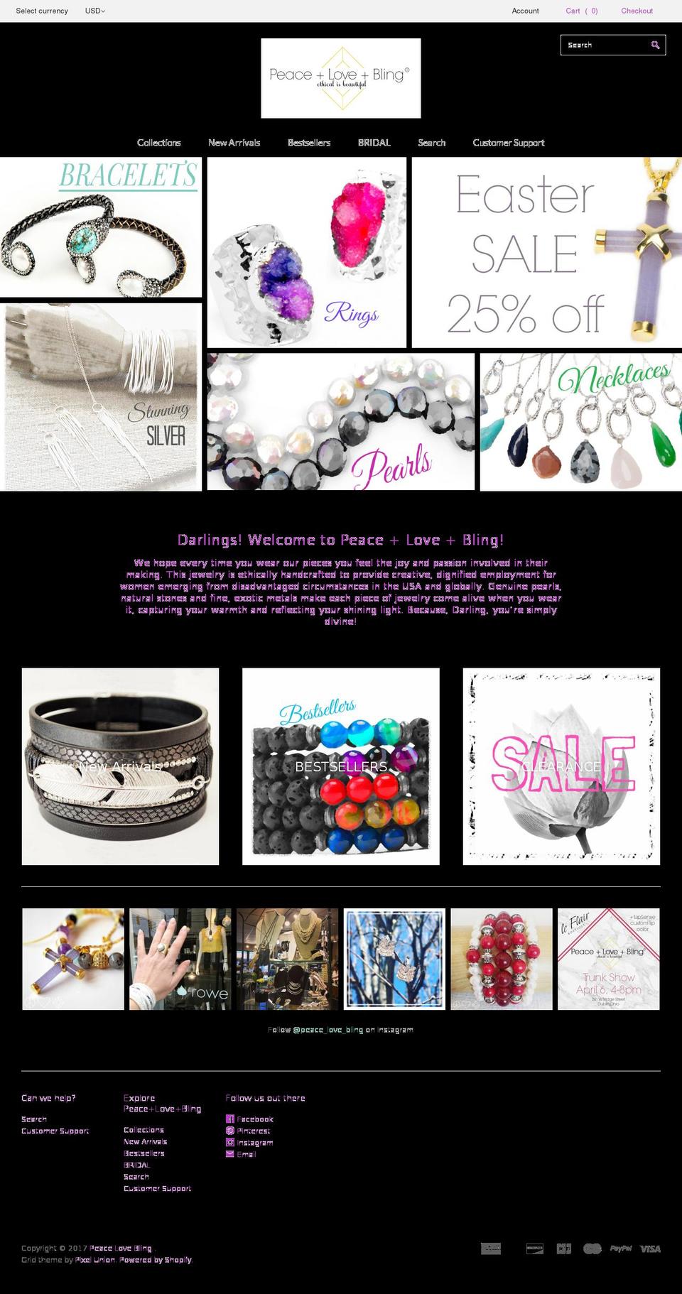 peace-love-bling.co shopify website screenshot