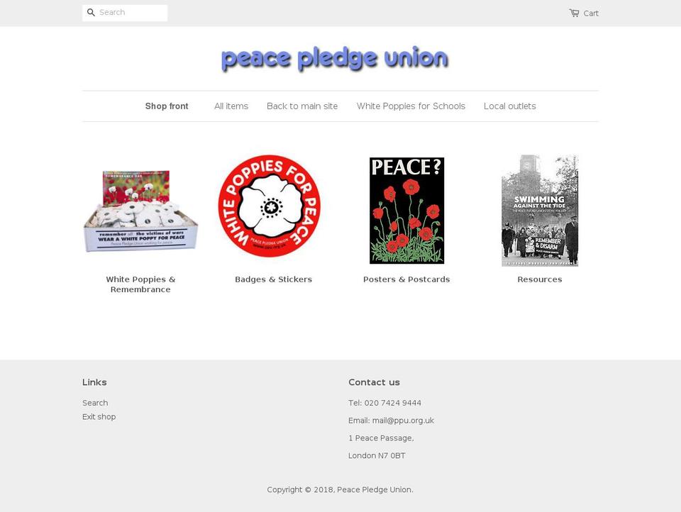 peace-pledge-union.myshopify.com shopify website screenshot