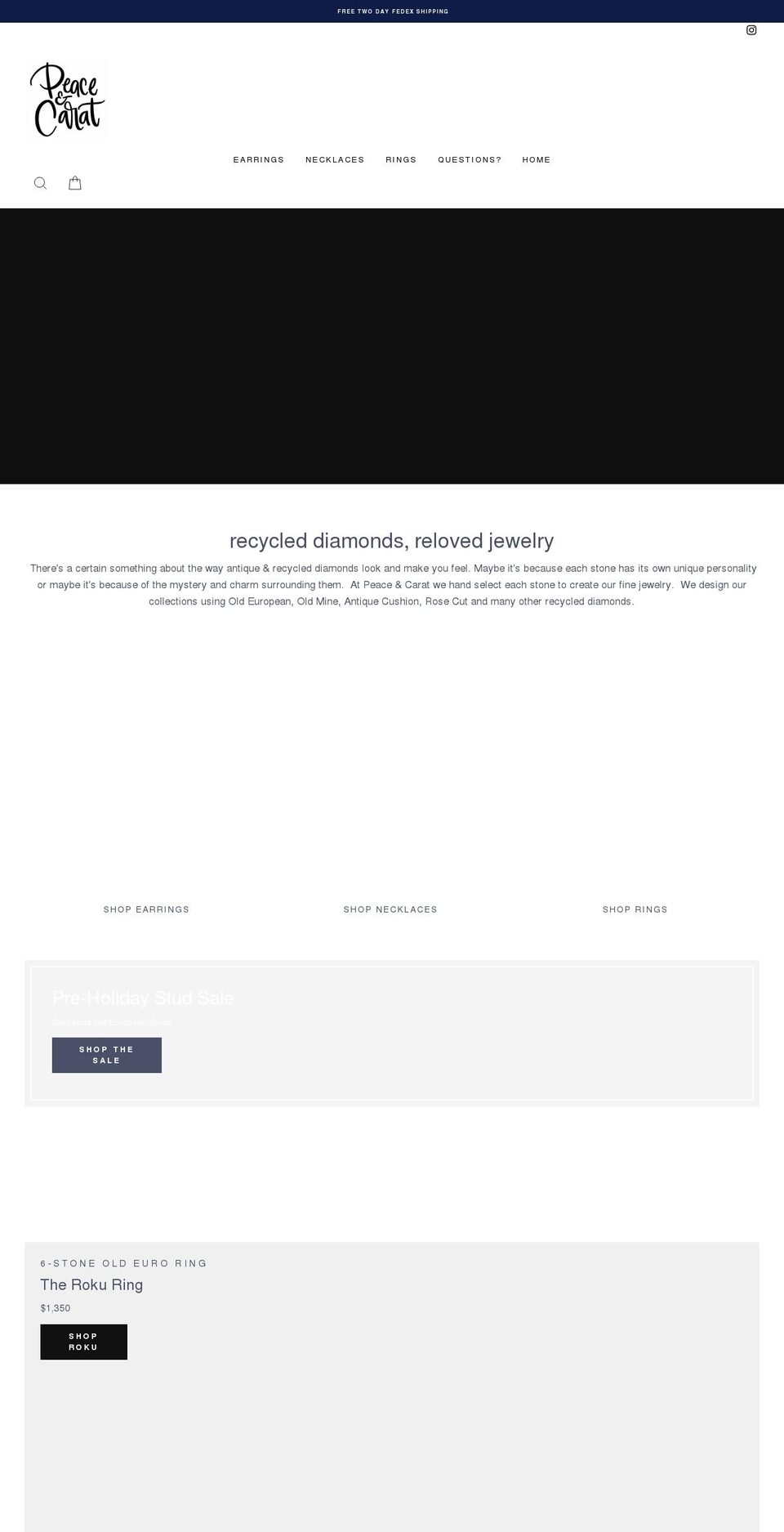peaceandcarat.com shopify website screenshot