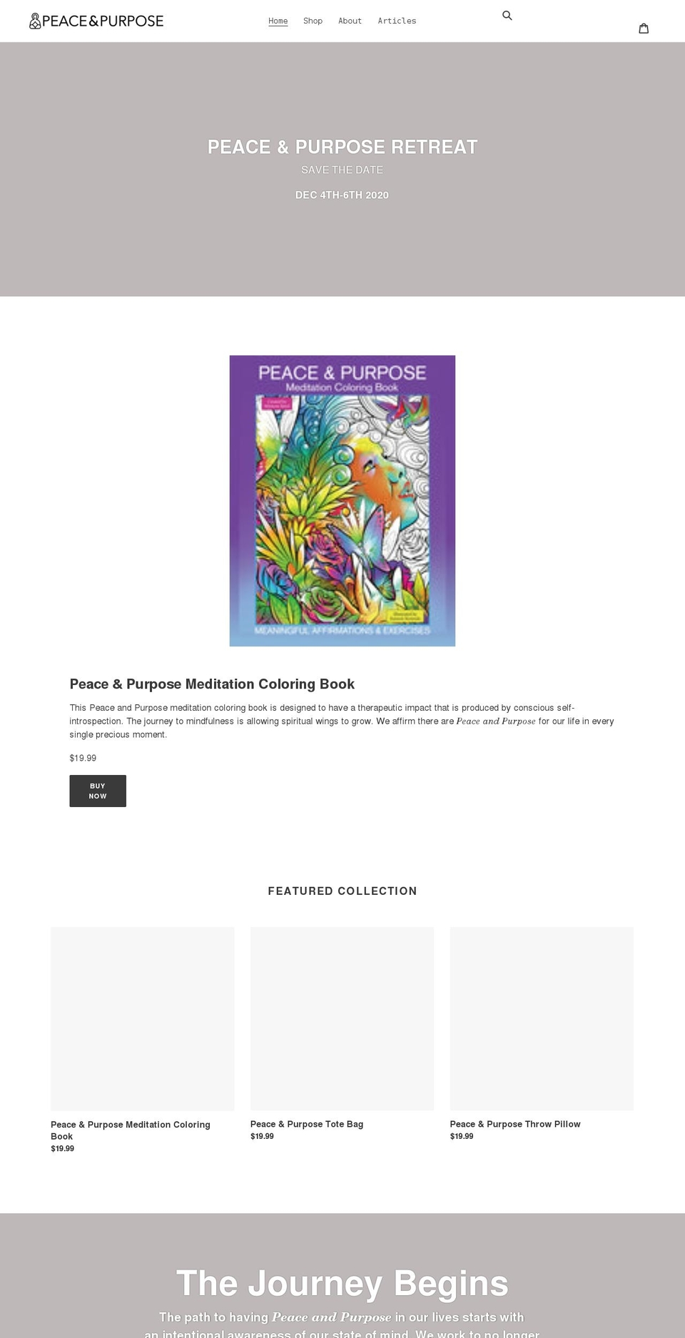 peaceandpurposeinc.com shopify website screenshot