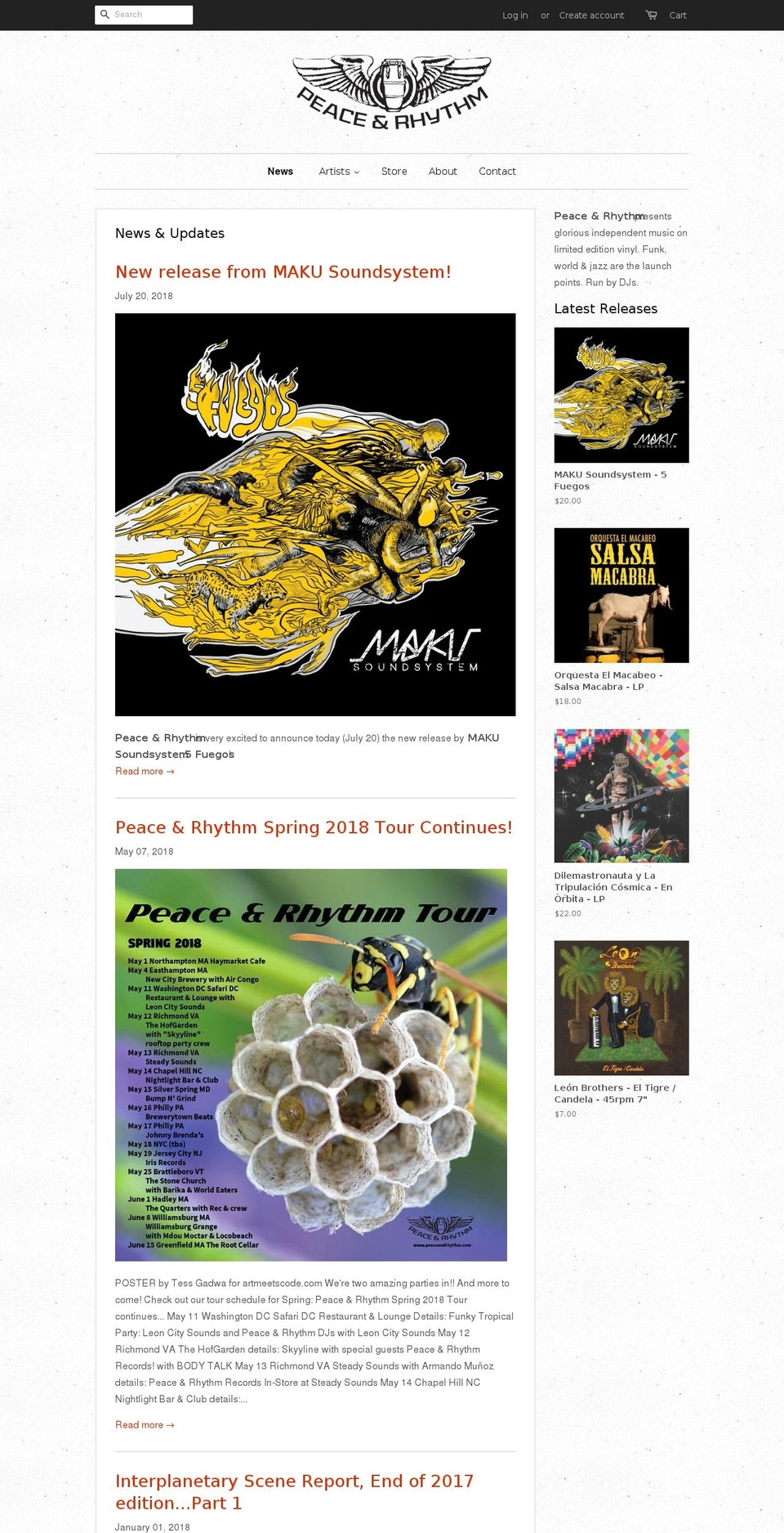 peaceandrhythm.com shopify website screenshot