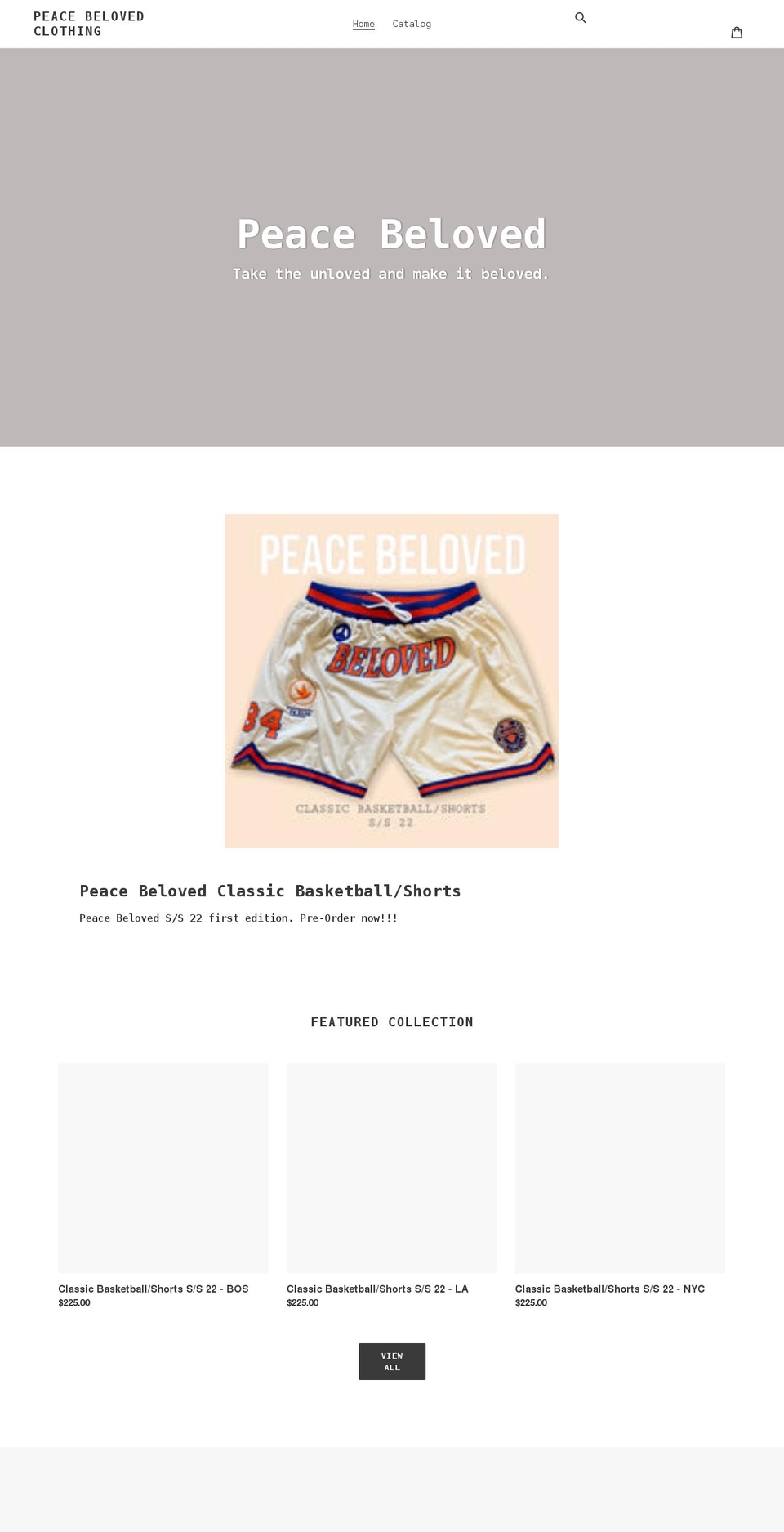 peacebelovedclothing.com shopify website screenshot