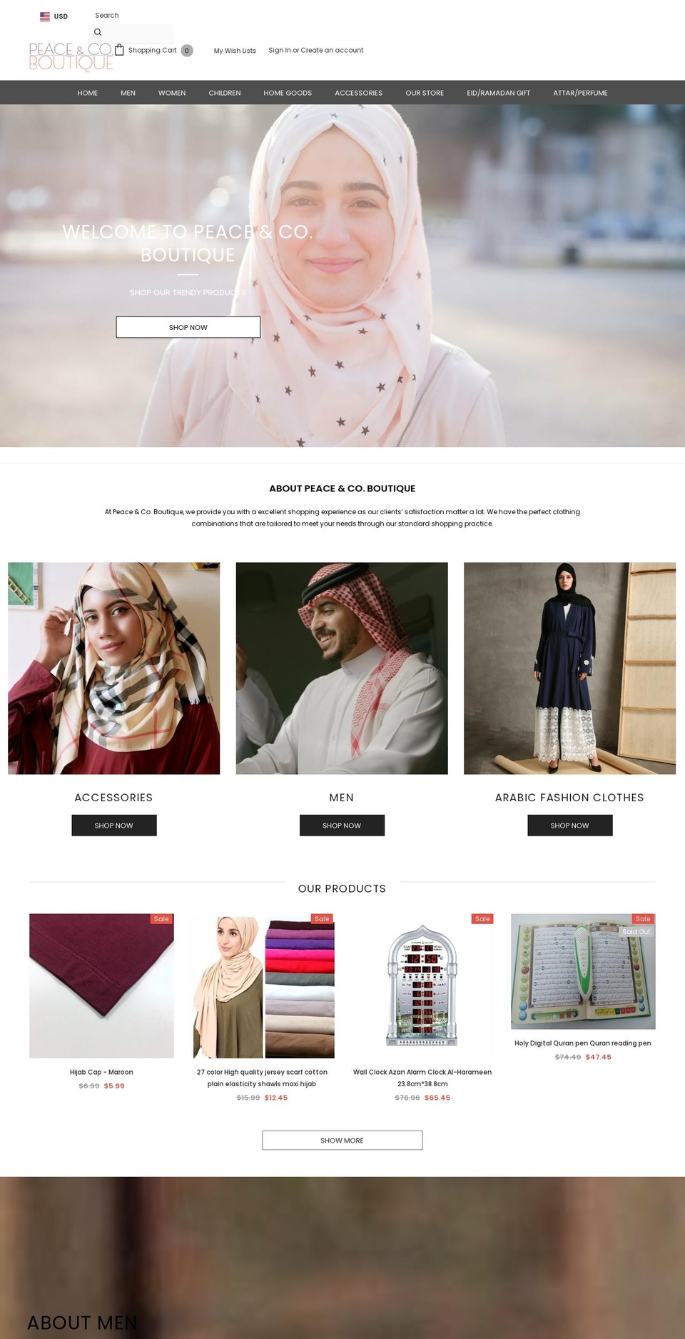 peacecoboutique.com — Shopify storefront screenshot