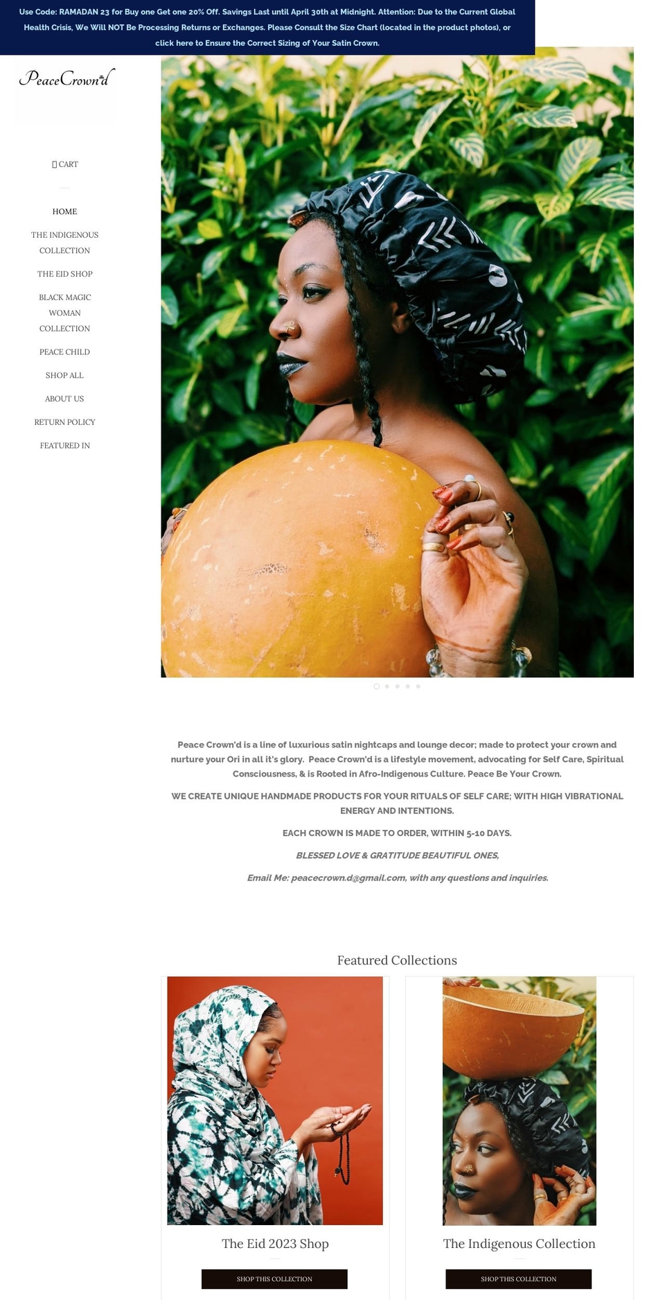 peacecrownd.com — Shopify storefront screenshot