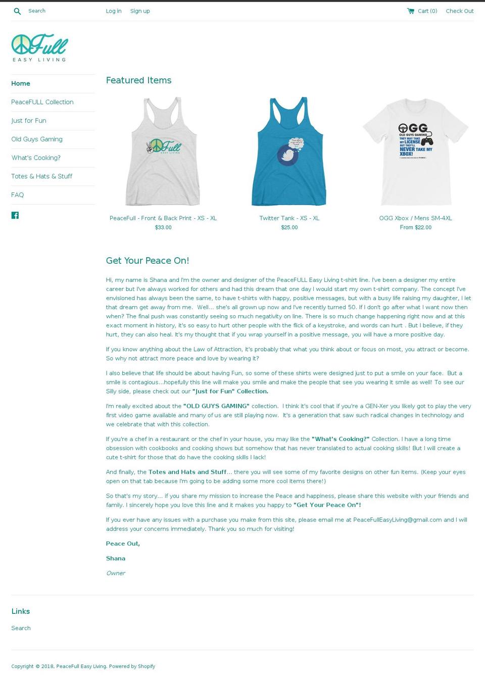 peacefulleasyliving.com — Shopify storefront screenshot