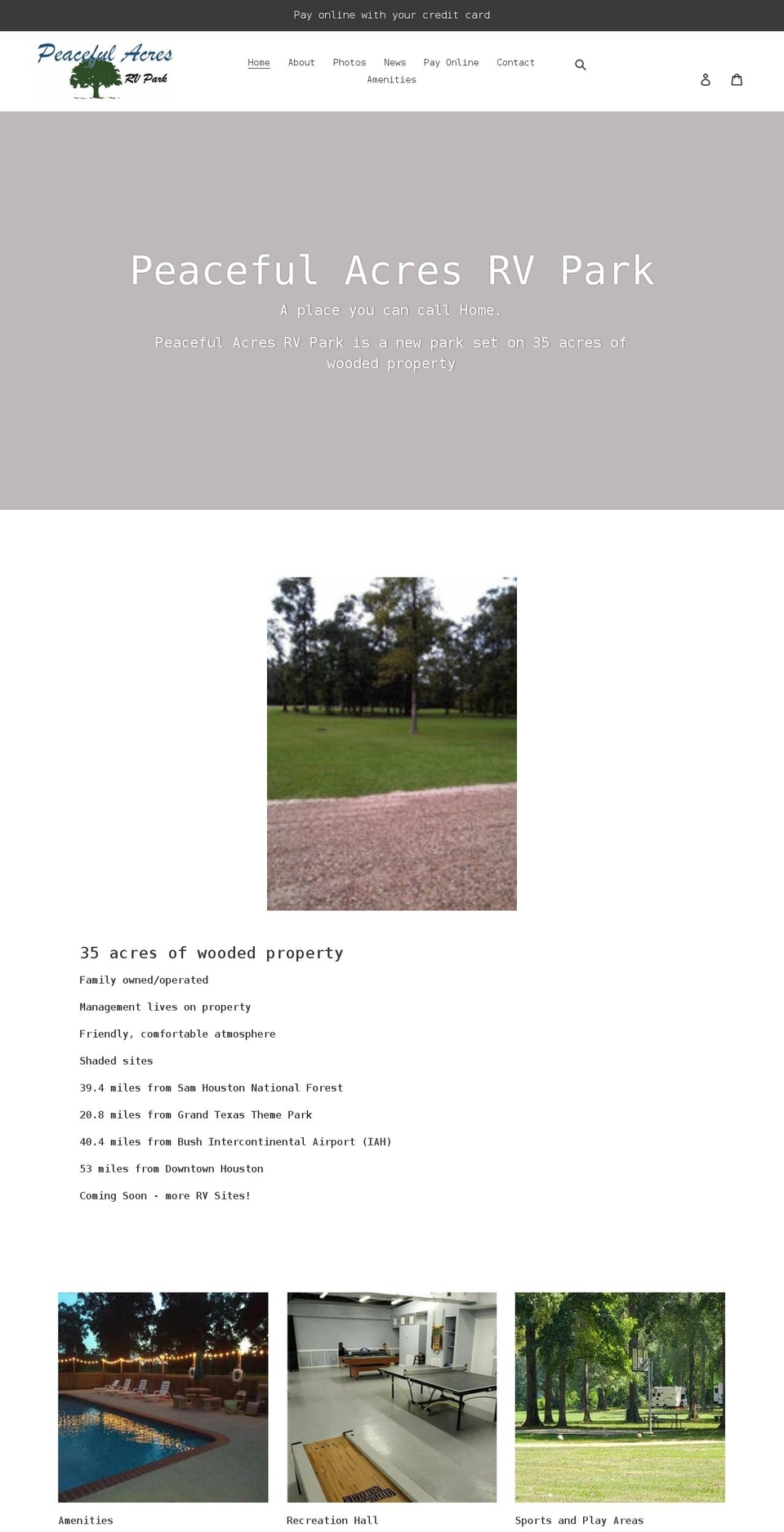 peacefulrvpark.com shopify website screenshot