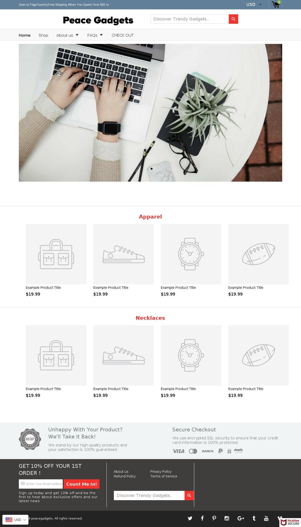 peacegadgets.com — Shopify storefront screenshot