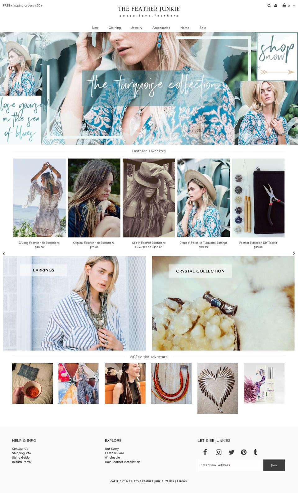 peacelovefeathers.com — Shopify storefront screenshot