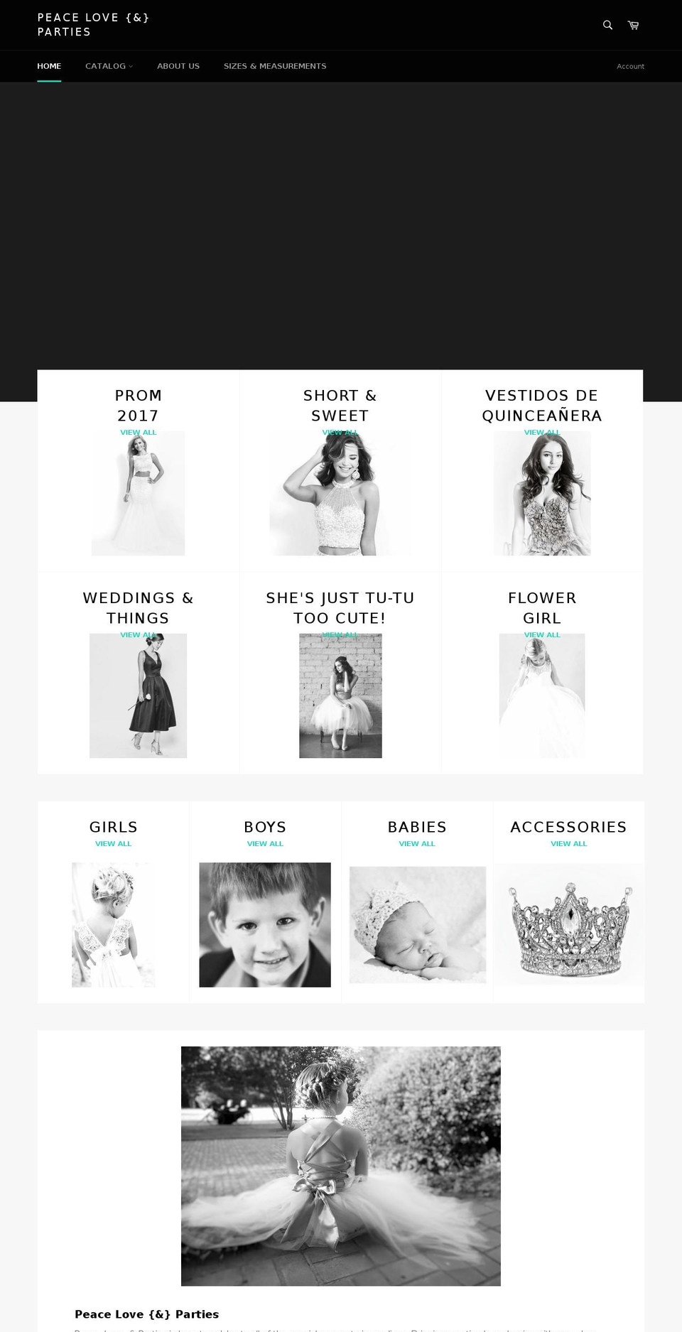 peaceloveparties.com shopify website screenshot