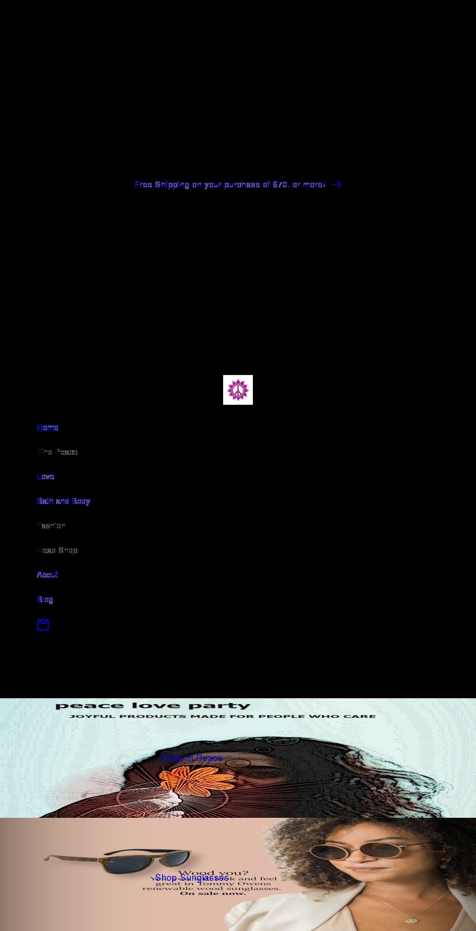 peaceloveparty.com shopify website screenshot