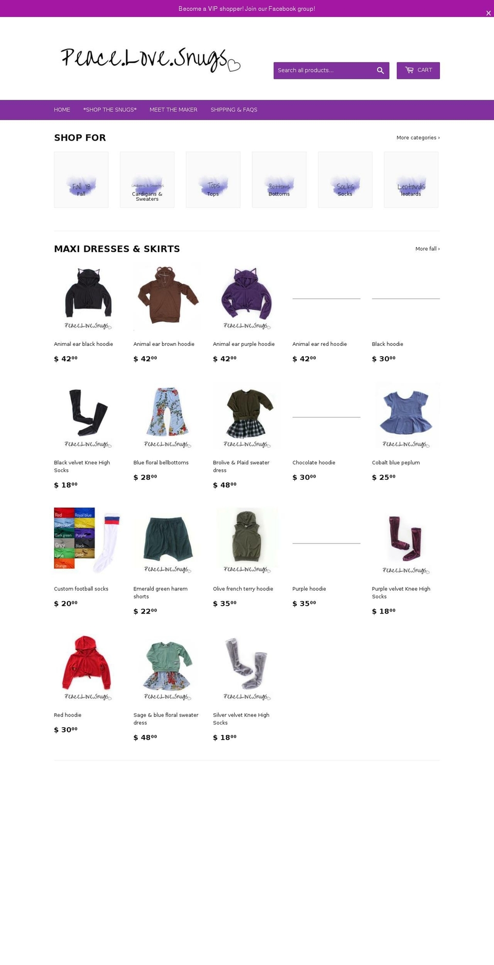 peacelovesnugs.com shopify website screenshot
