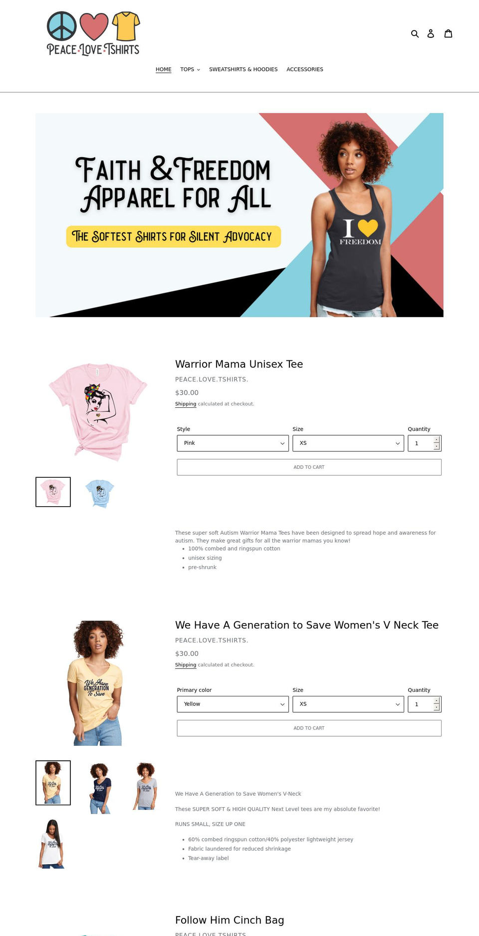 peacelovetshirt.com shopify website screenshot