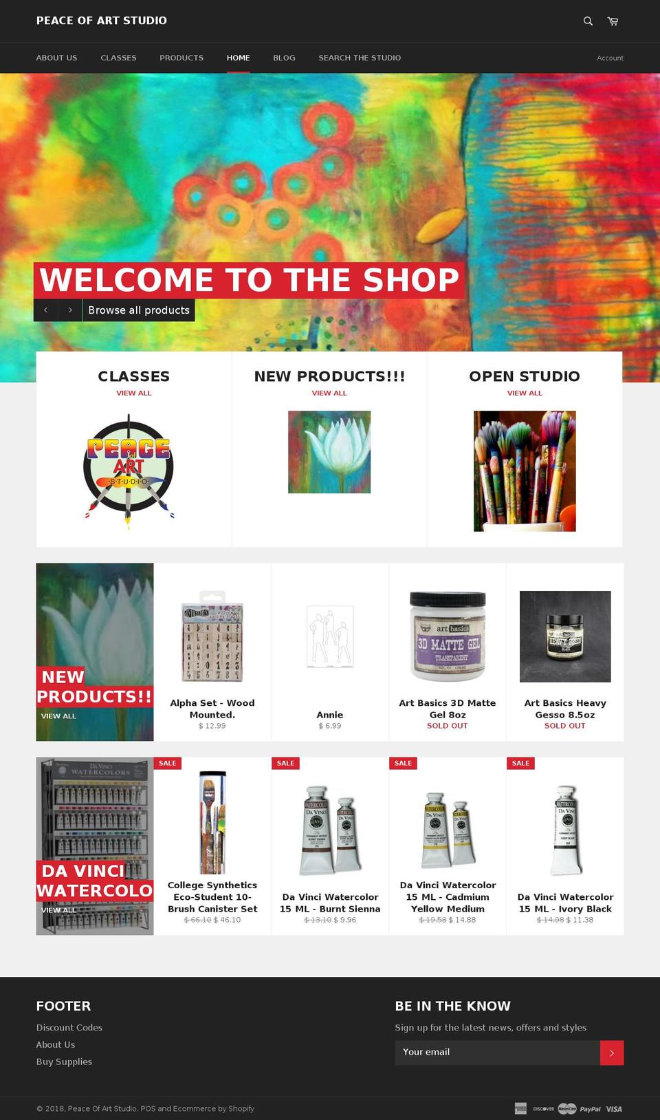 peaceofartstudio.com shopify website screenshot