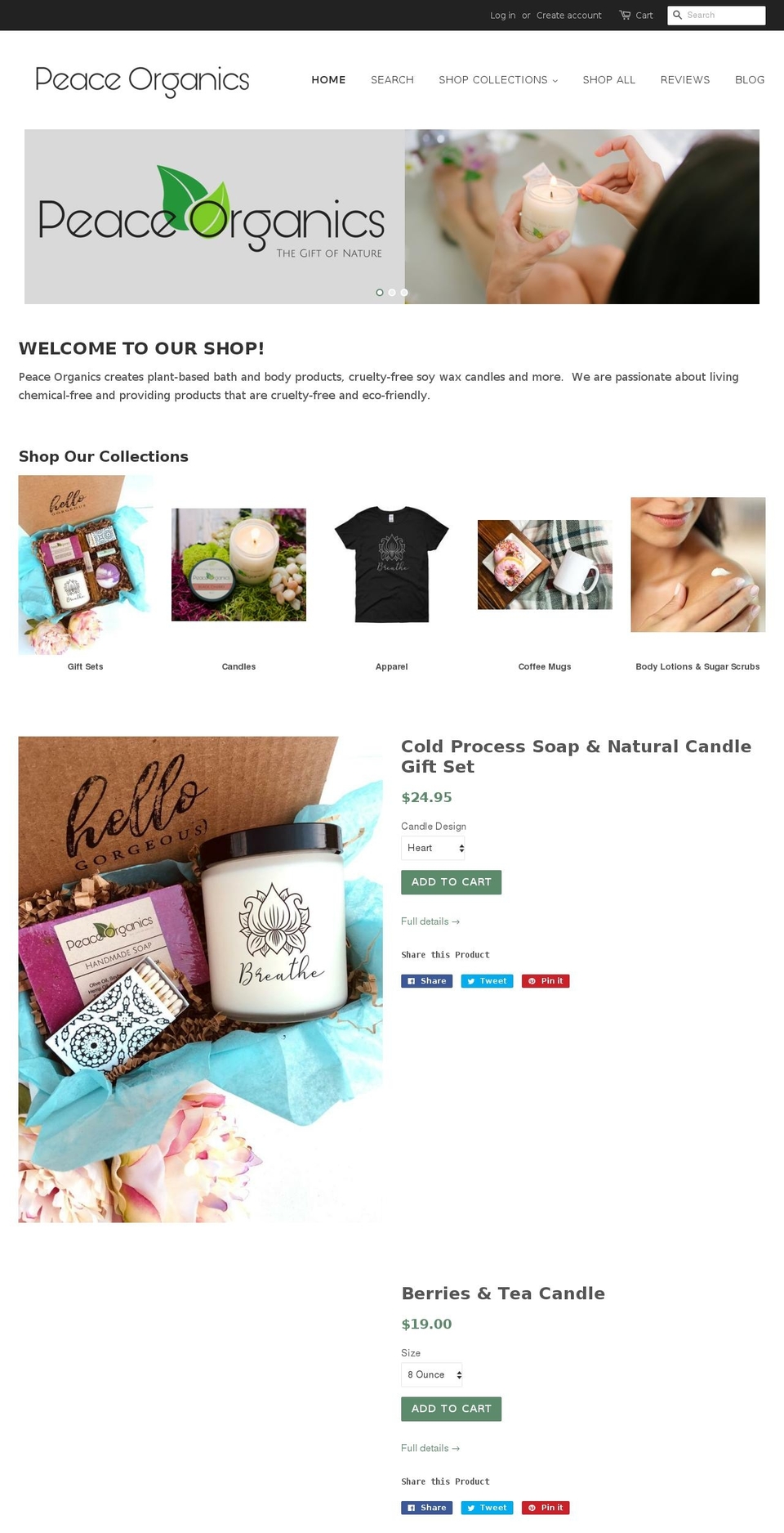 peaceorganics.net shopify website screenshot