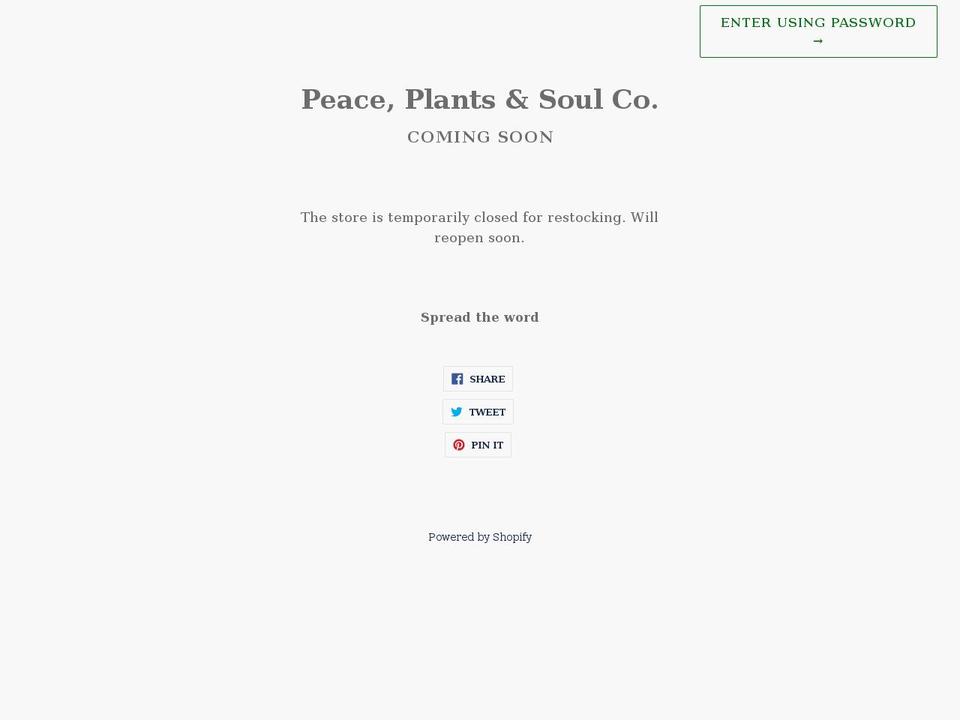 peaceplantsandsoul.com shopify website screenshot