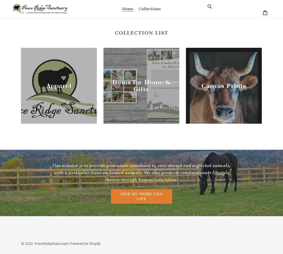 peaceridgesanctuary.shop shopify website screenshot