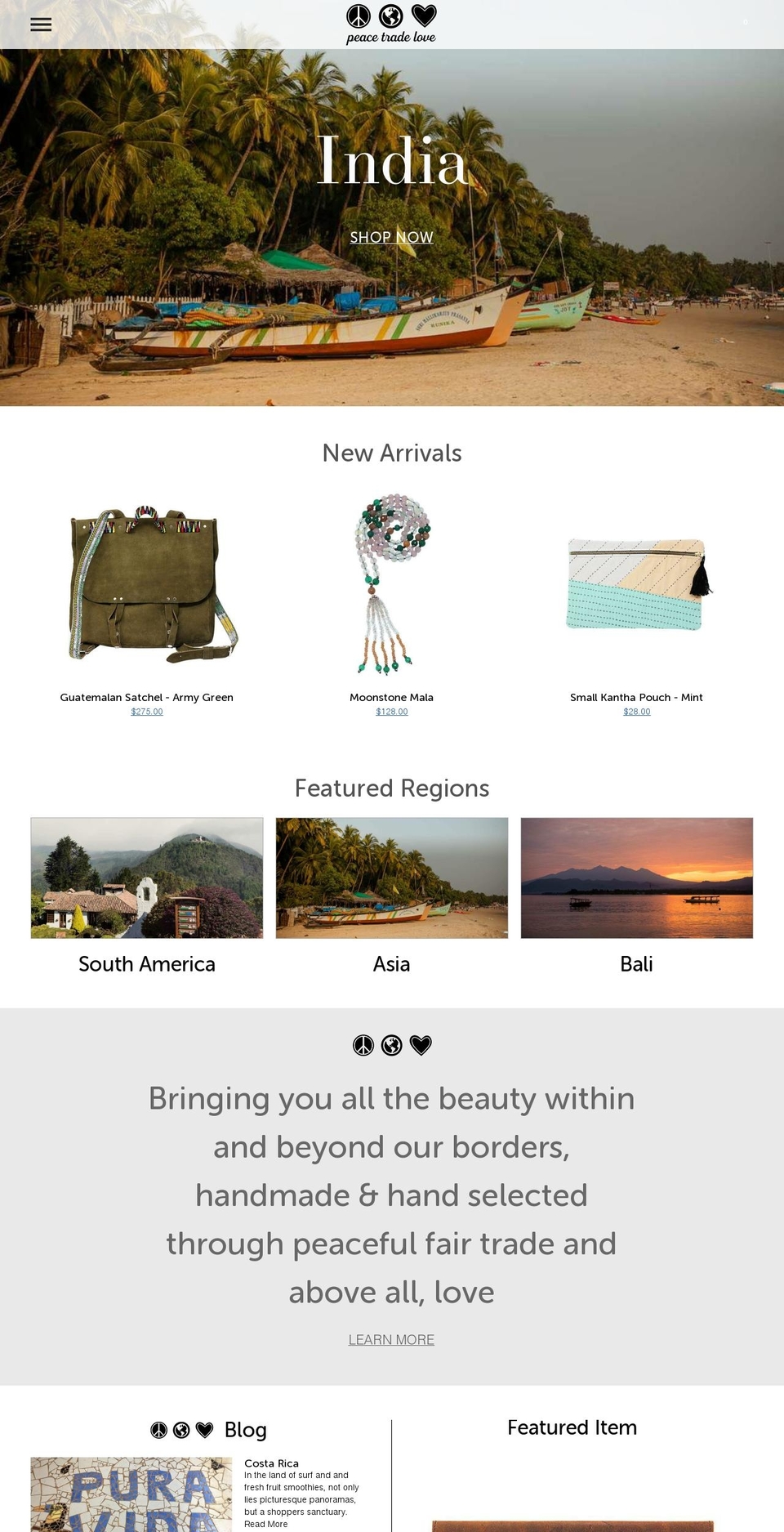 peacetradelove.com — Shopify storefront screenshot