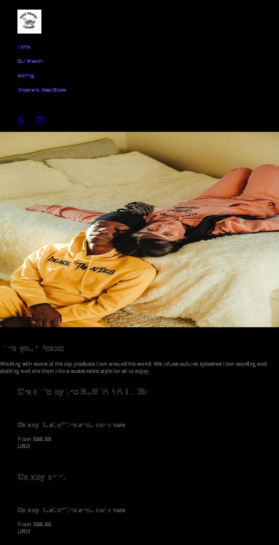 peacetreatiesclothing.com shopify website screenshot