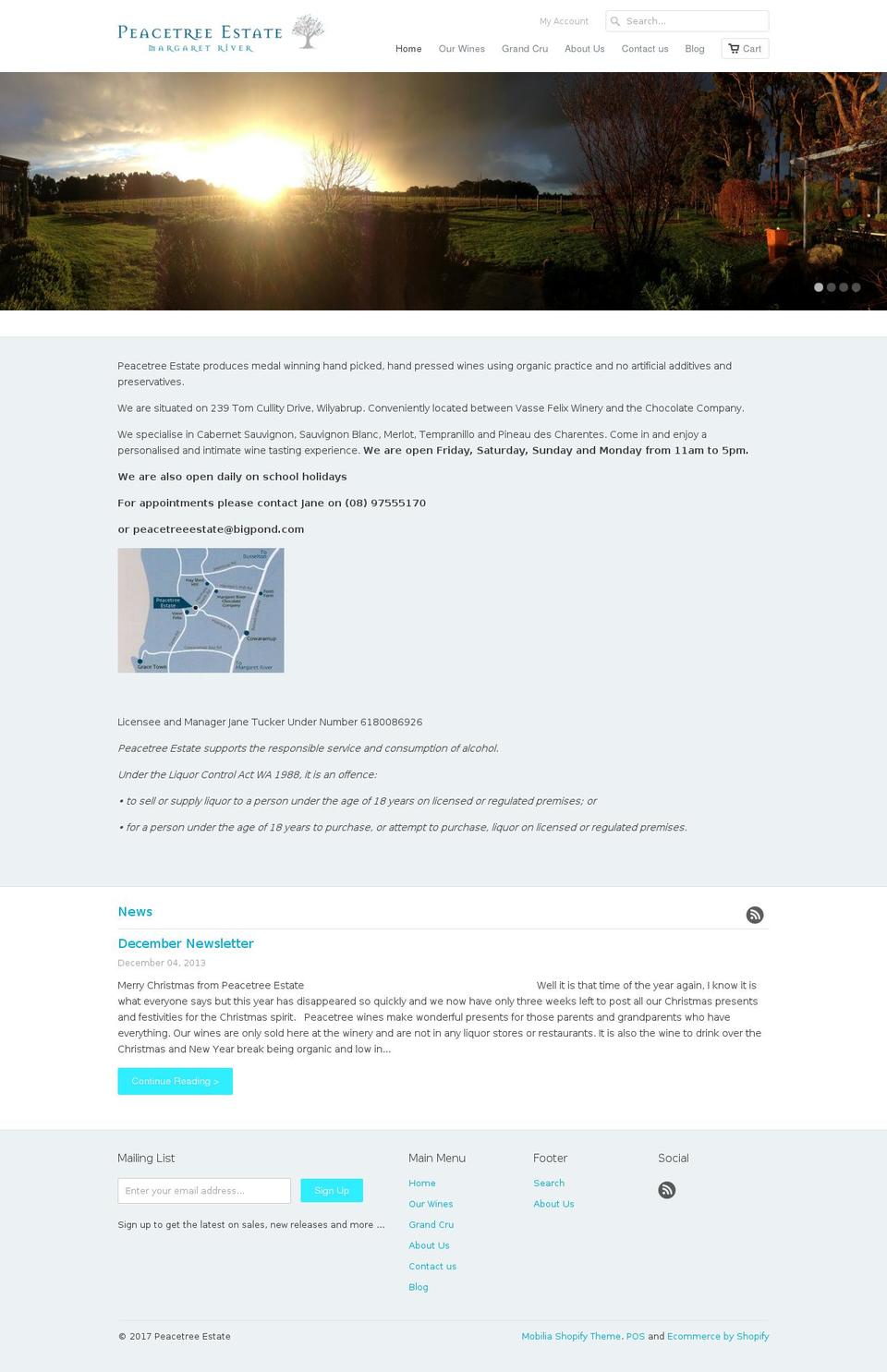 peacetreeestate.com shopify website screenshot