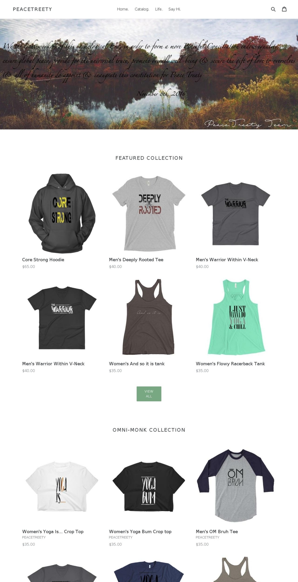 peacetreety.com shopify website screenshot