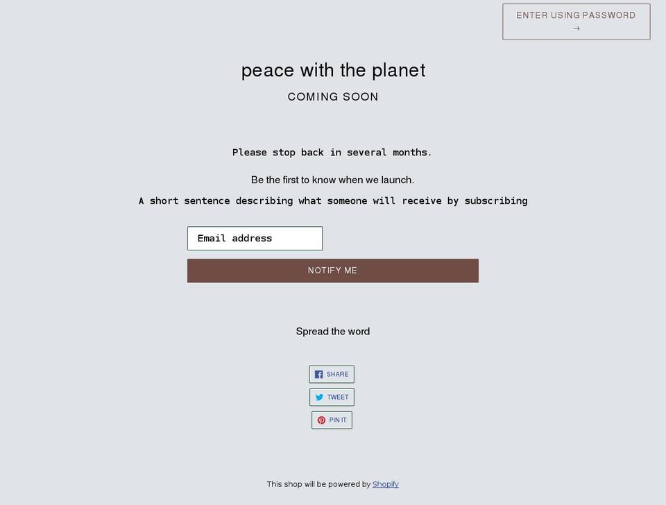 peacewiththeplanet.com shopify website screenshot
