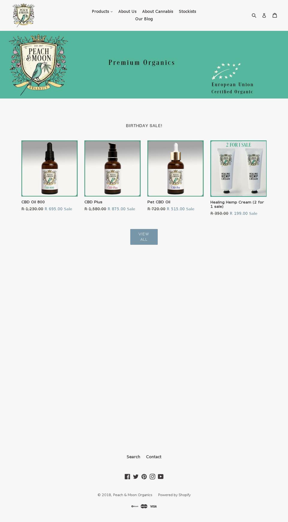 peachandmoon.net shopify website screenshot