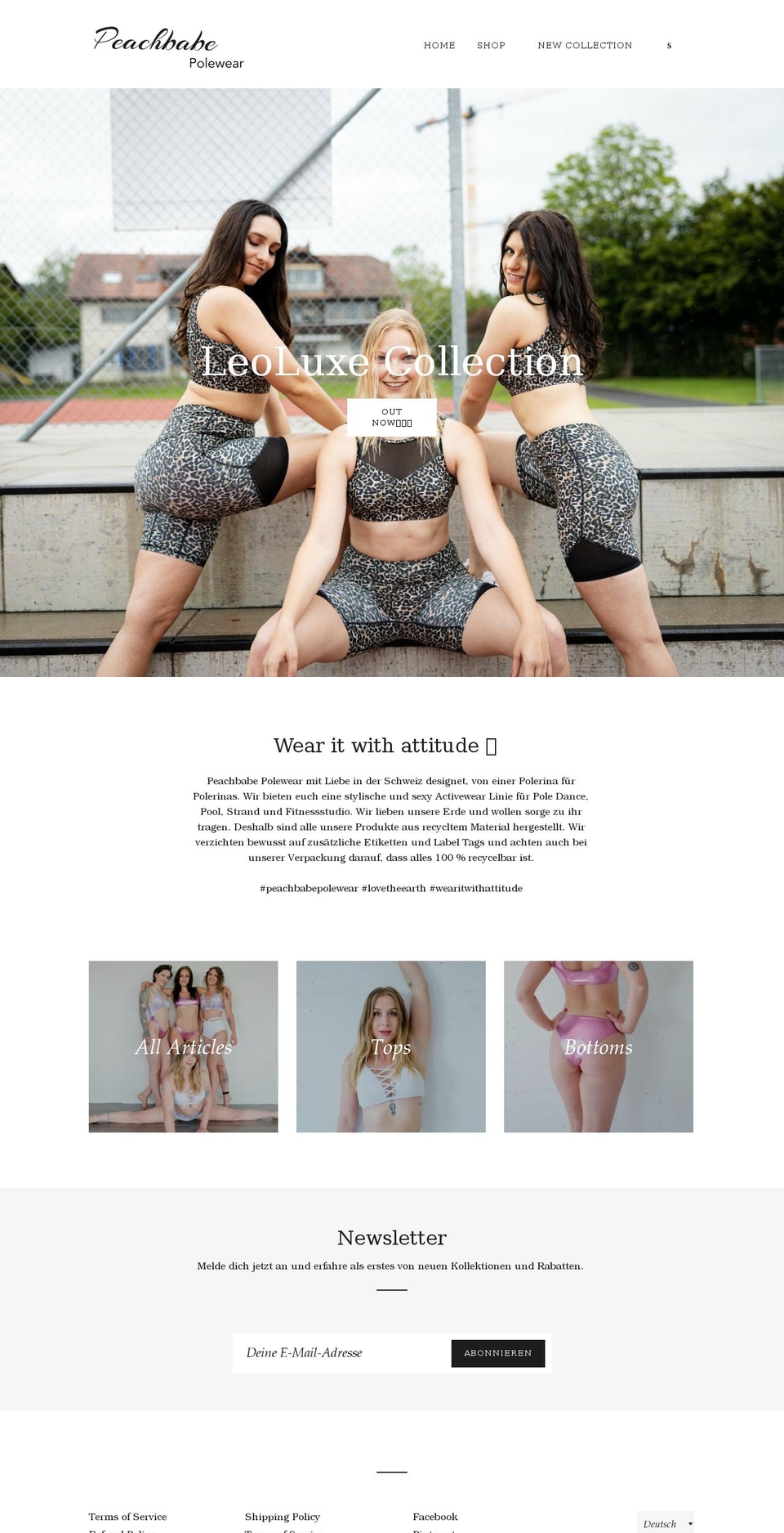 peachbabepolewear.com shopify website screenshot