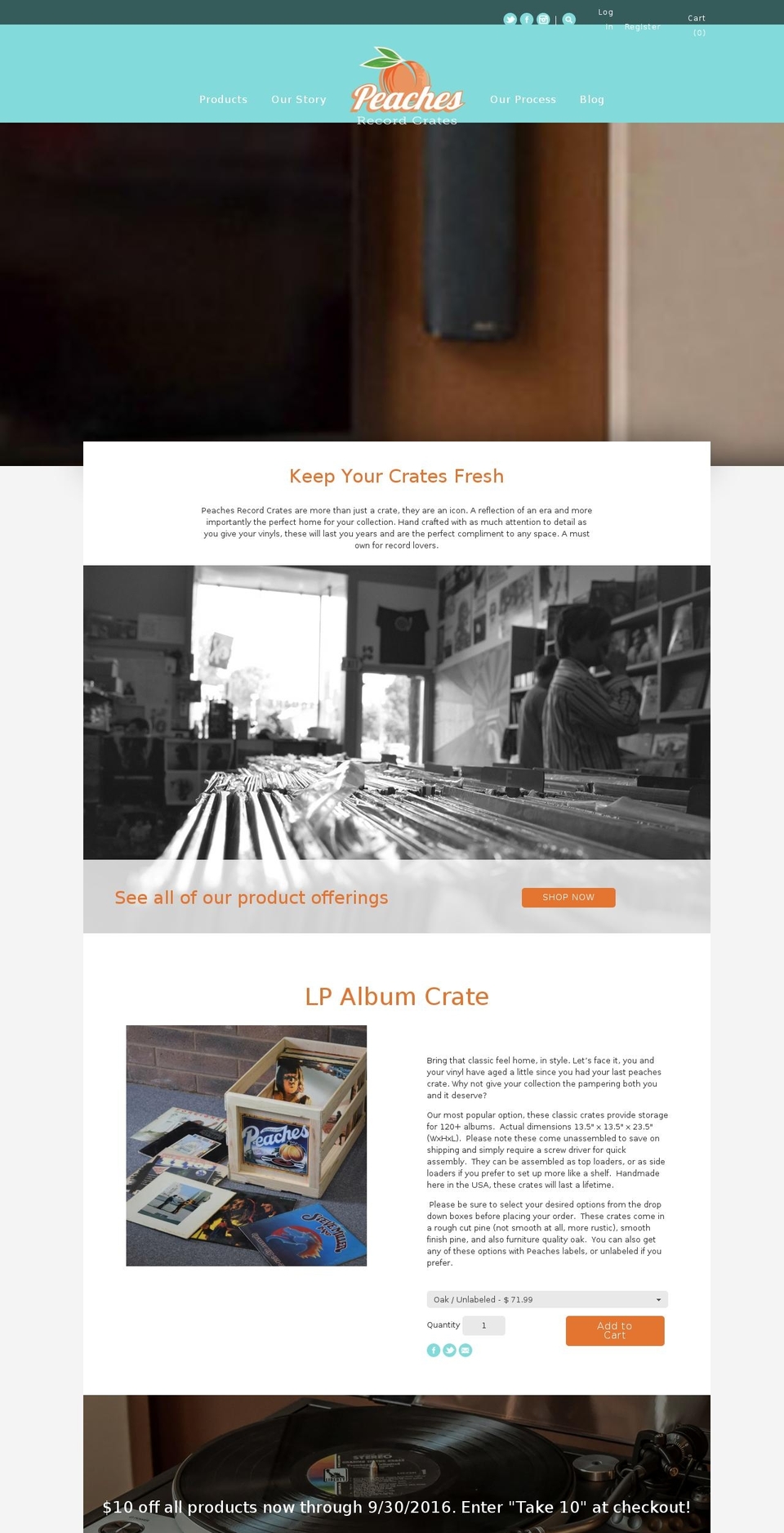 peachesrecordcrates.com shopify website screenshot