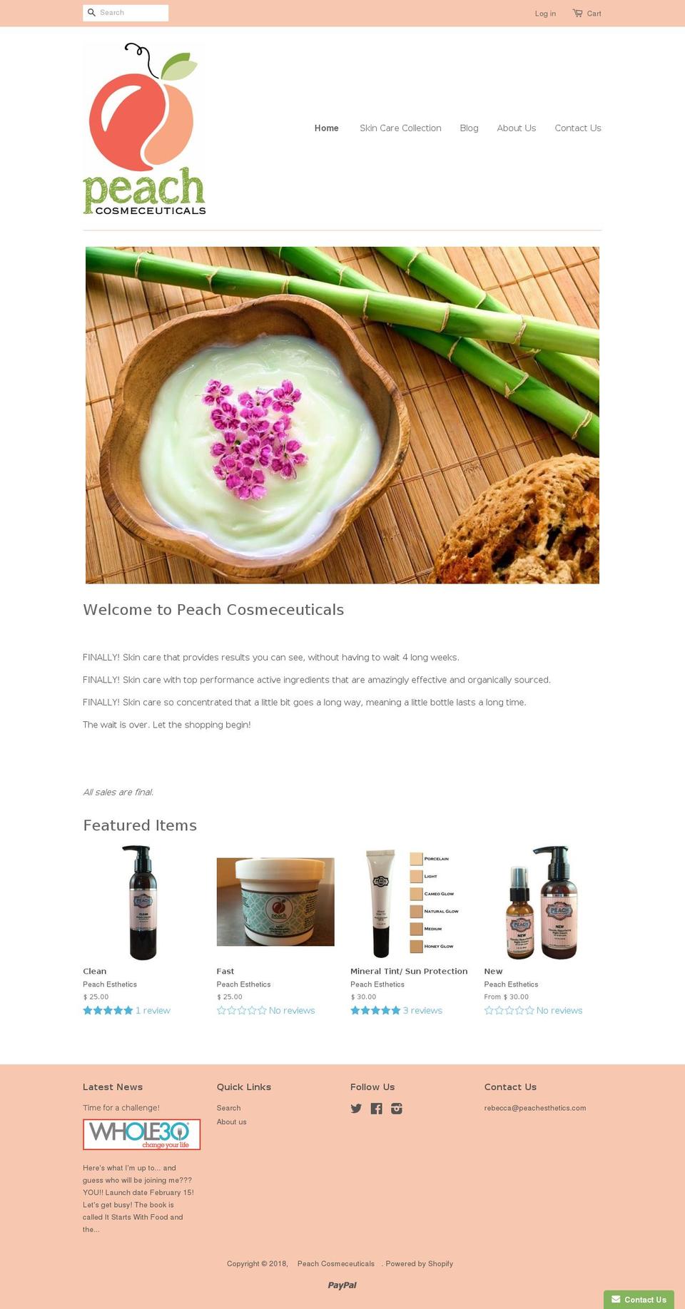 peachesthetics.com — Shopify storefront screenshot