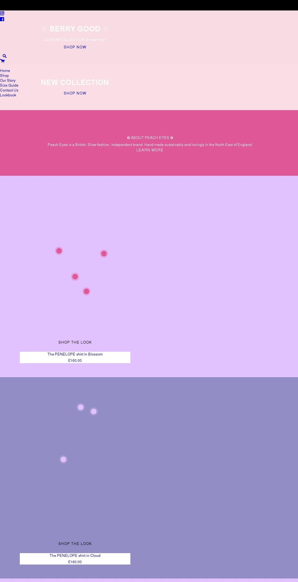 peacheyes.com shopify website screenshot